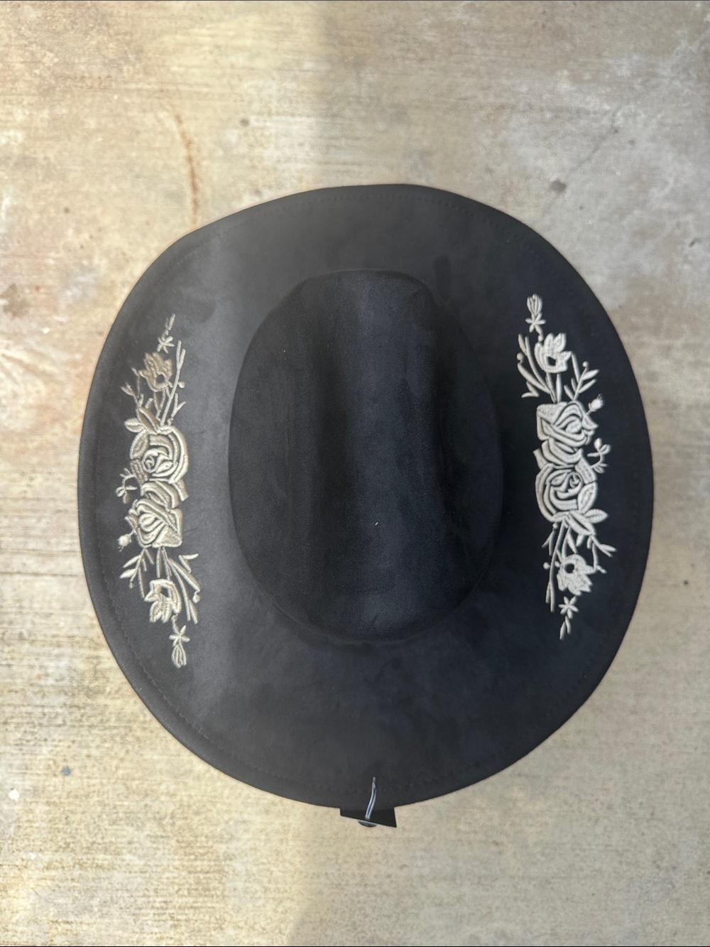 Black Embroidered Floral Western Hat